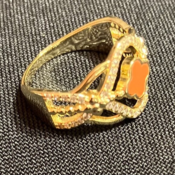 Stella Rose Fine Gold Plated Ring Size 7 Coral Clover Motif and CZ Accents - Picture 5 of 9